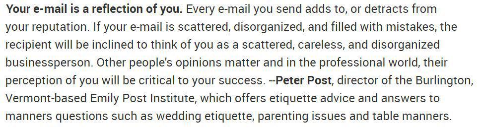 Peter Post quote about how important proper email etiquette is