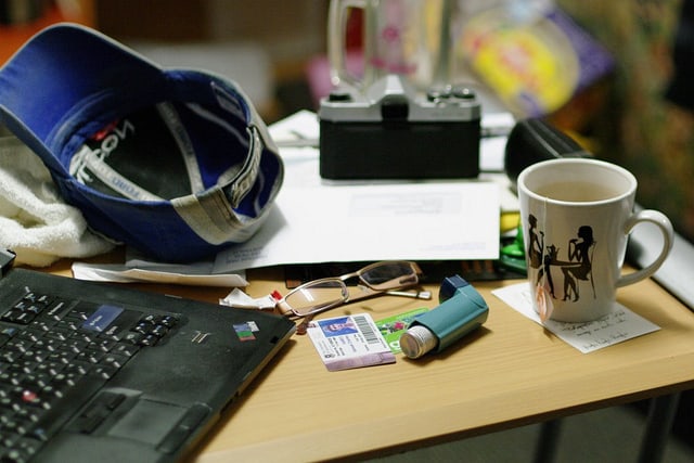 cluttered workspace