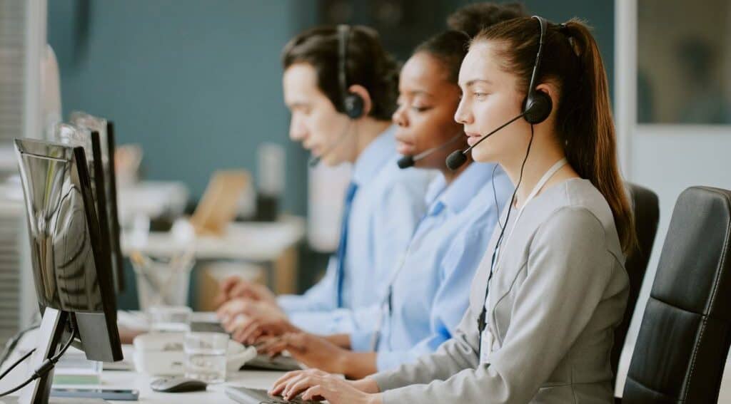 Men and women working in a call center